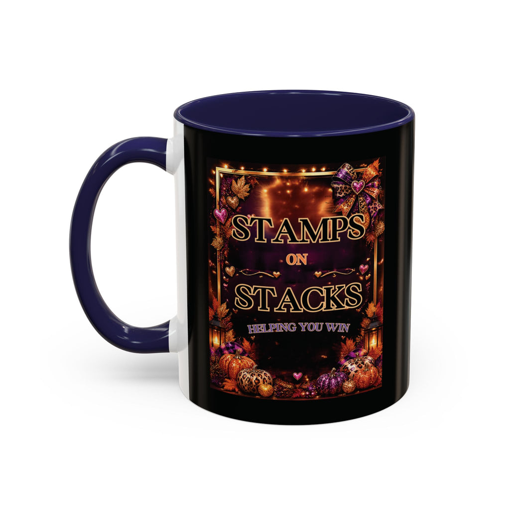 Stamps on Stacks Accent Coffee Mug — Autumn Pumpkin & Leaves Fall Coffee Cup (11/15oz)