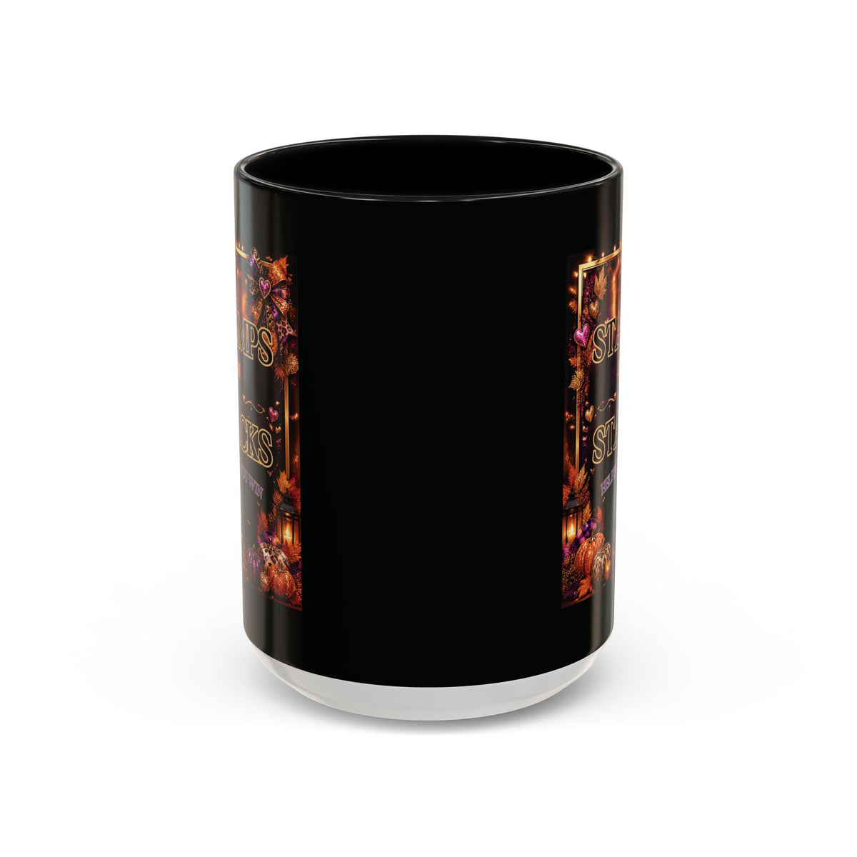 Stamps on Stacks Accent Coffee Mug — Autumn Pumpkin & Leaves Fall Coffee Cup (11/15oz)