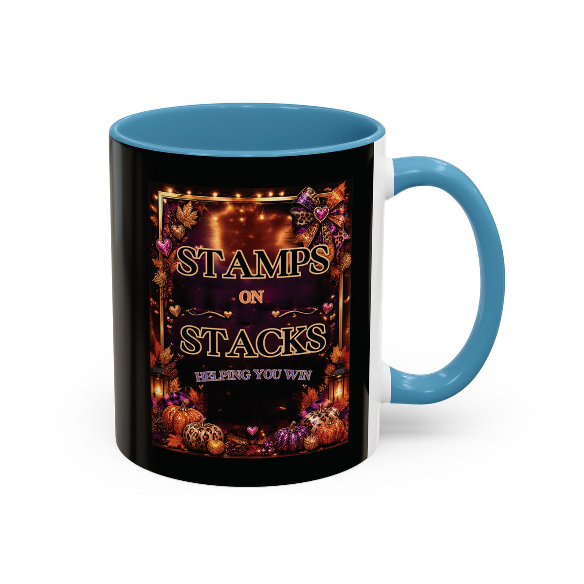 Stamps on Stacks Accent Coffee Mug — Autumn Pumpkin & Leaves Fall Coffee Cup (11/15oz)