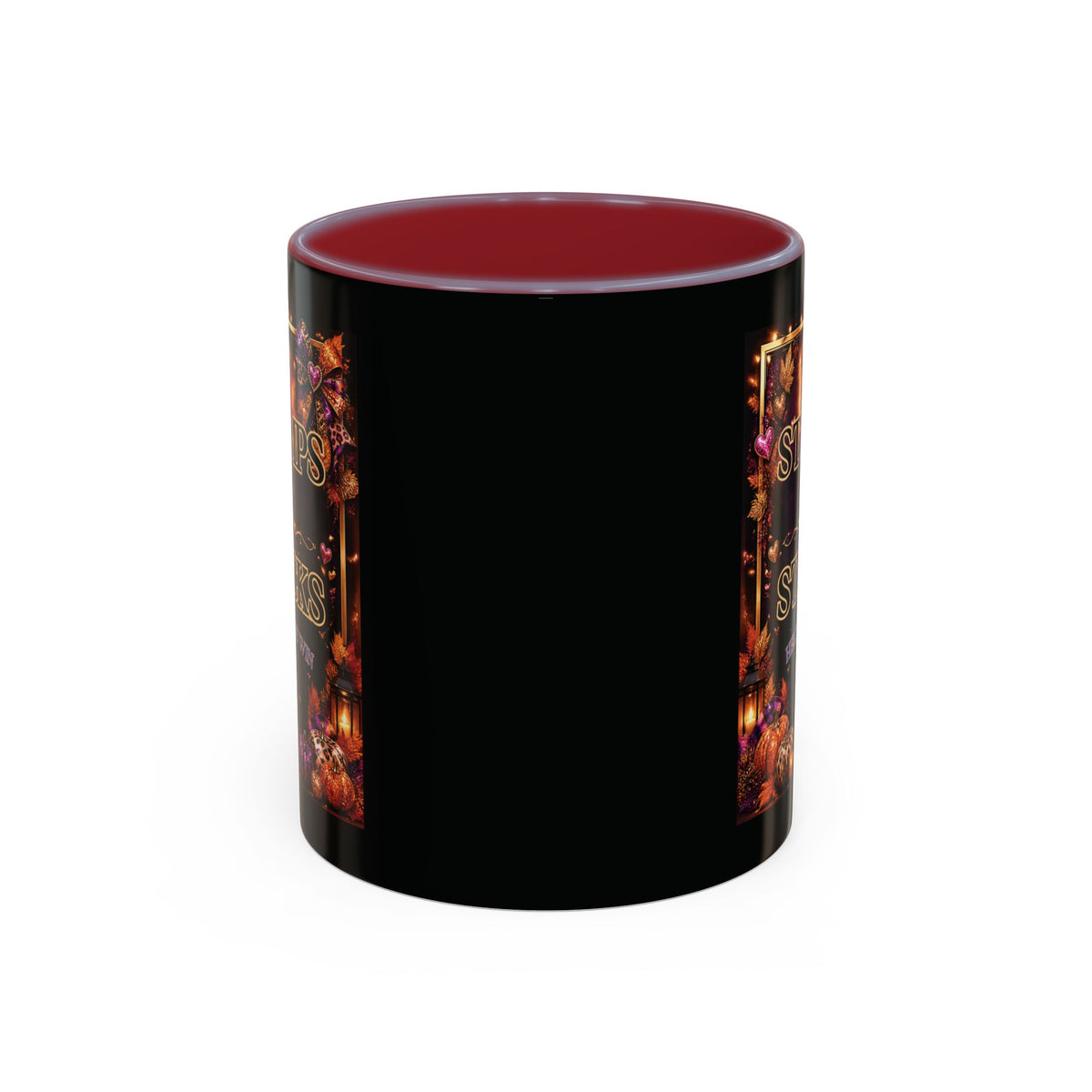 Stamps on Stacks Accent Coffee Mug — Autumn Pumpkin & Leaves Fall Coffee Cup (11/15oz)