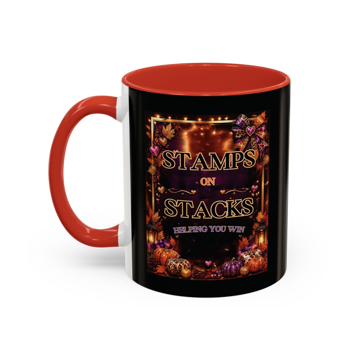 Stamps on Stacks Accent Coffee Mug — Autumn Pumpkin & Leaves Fall Coffee Cup (11/15oz)