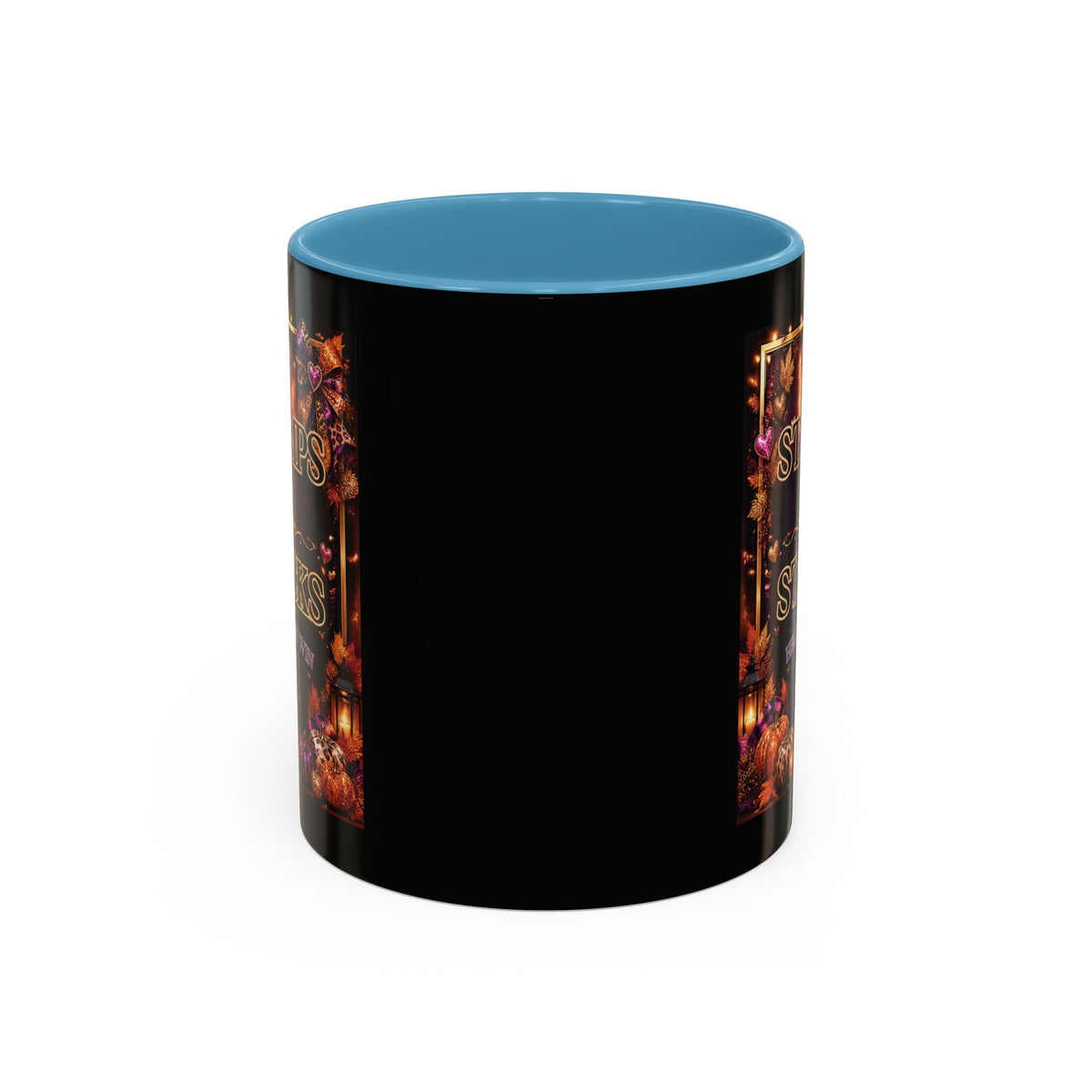 Stamps on Stacks Accent Coffee Mug — Autumn Pumpkin & Leaves Fall Coffee Cup (11/15oz)