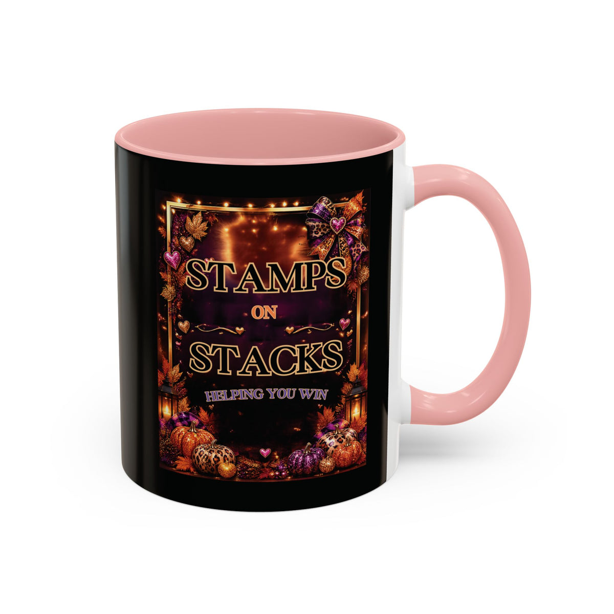 Stamps on Stacks Accent Coffee Mug — Autumn Pumpkin & Leaves Fall Coffee Cup (11/15oz)