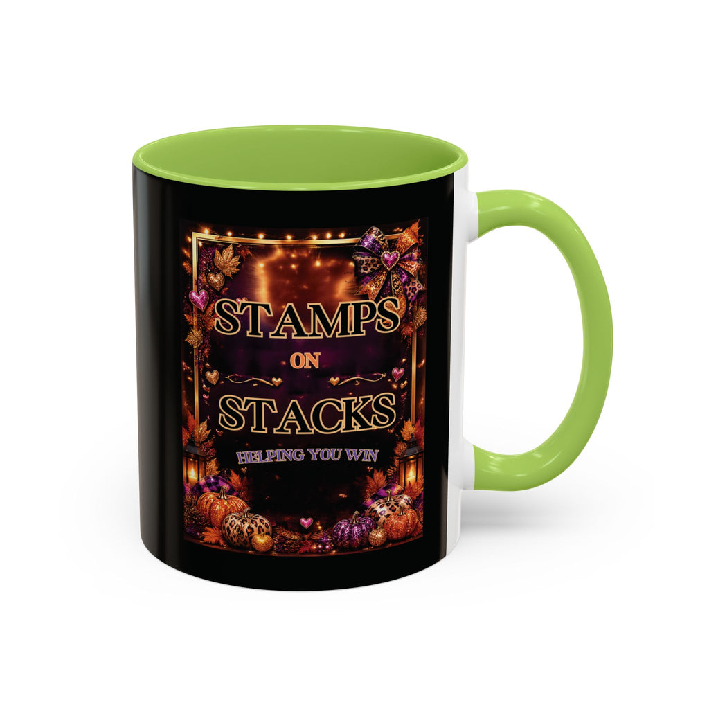 Stamps on Stacks Accent Coffee Mug — Autumn Pumpkin & Leaves Fall Coffee Cup (11/15oz)
