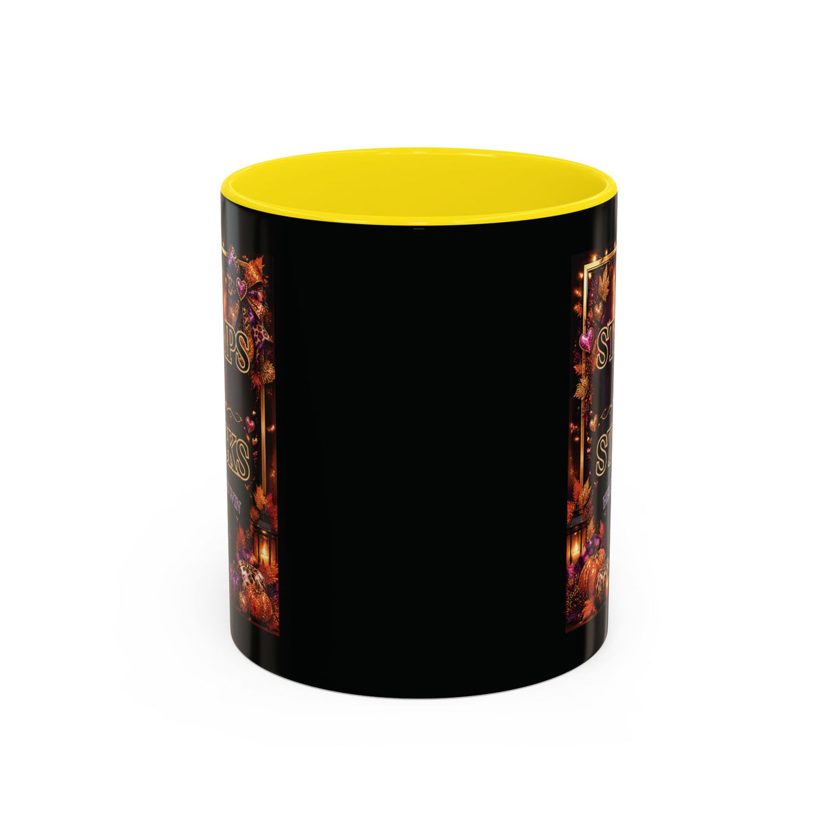 Stamps on Stacks Accent Coffee Mug — Autumn Pumpkin & Leaves Fall Coffee Cup (11/15oz)