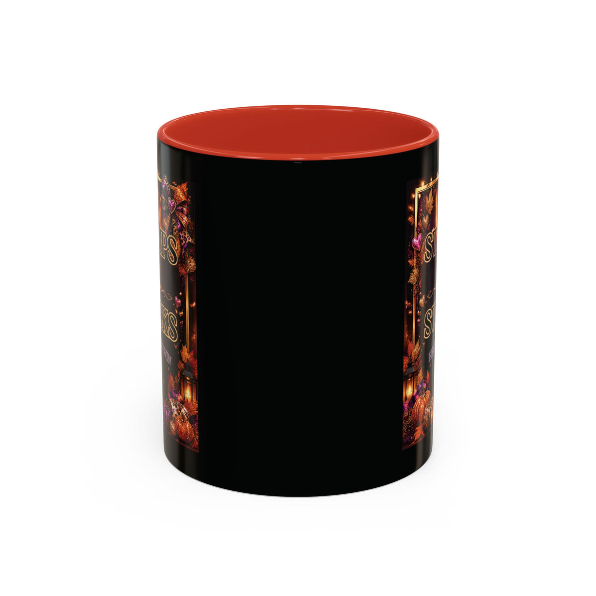 Stamps on Stacks Accent Coffee Mug — Autumn Pumpkin & Leaves Fall Coffee Cup (11/15oz)