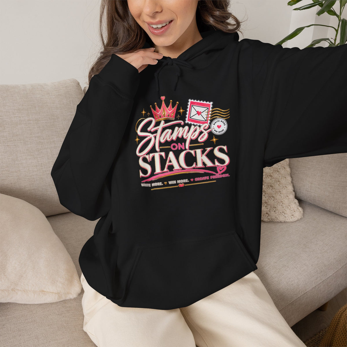 Stampin' On Stacks Hoodie – Cute Pink Sweatshirt