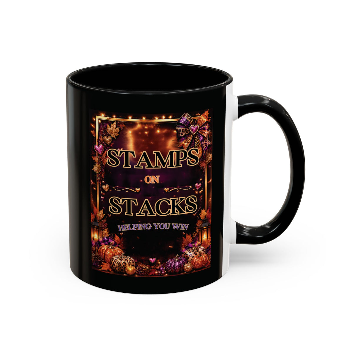 Stamps on Stacks Accent Coffee Mug — Autumn Pumpkin & Leaves Fall Coffee Cup (11/15oz)