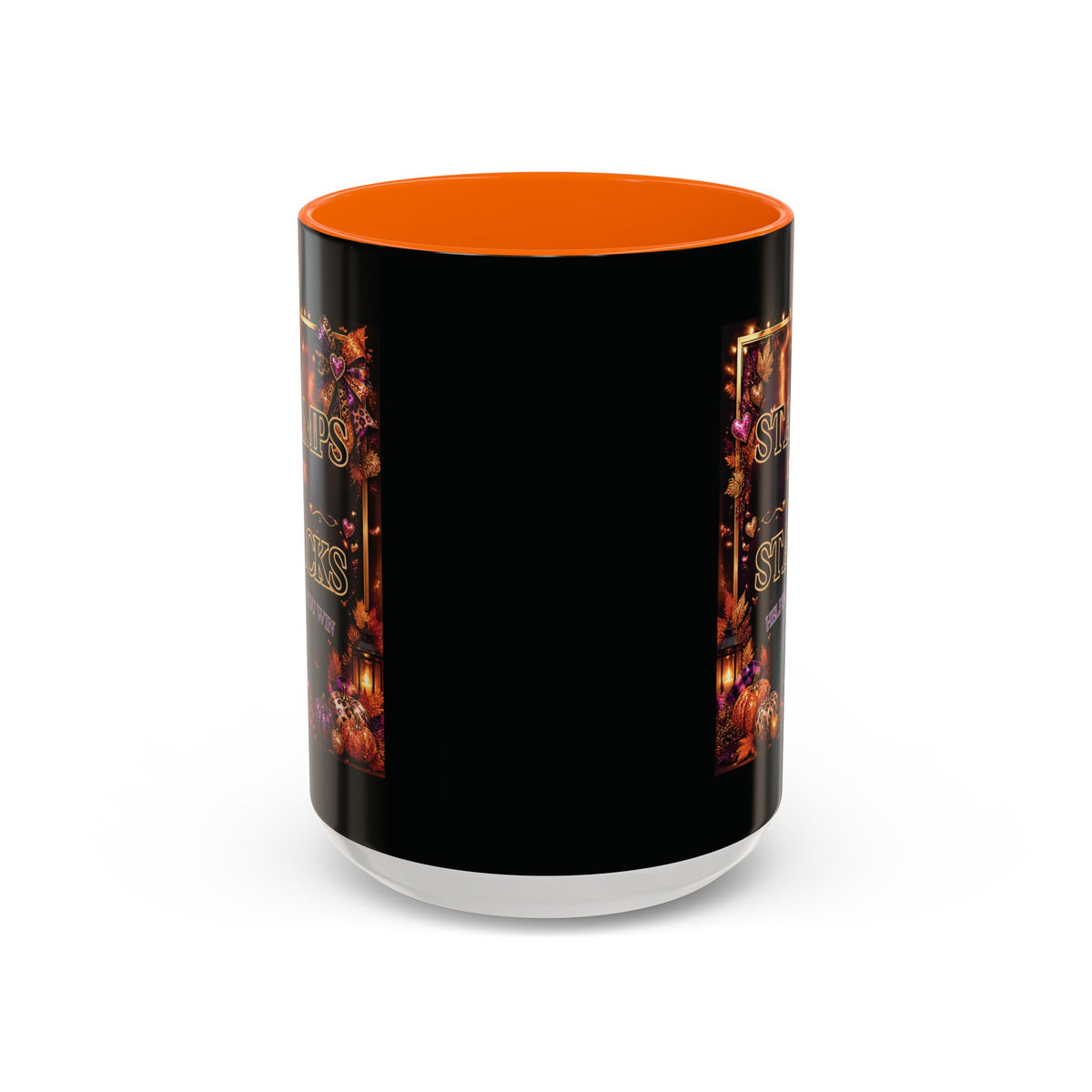 Stamps on Stacks Accent Coffee Mug — Autumn Pumpkin & Leaves Fall Coffee Cup (11/15oz)