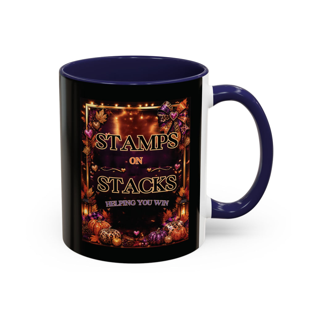 Stamps on Stacks Accent Coffee Mug — Autumn Pumpkin & Leaves Fall Coffee Cup (11/15oz)