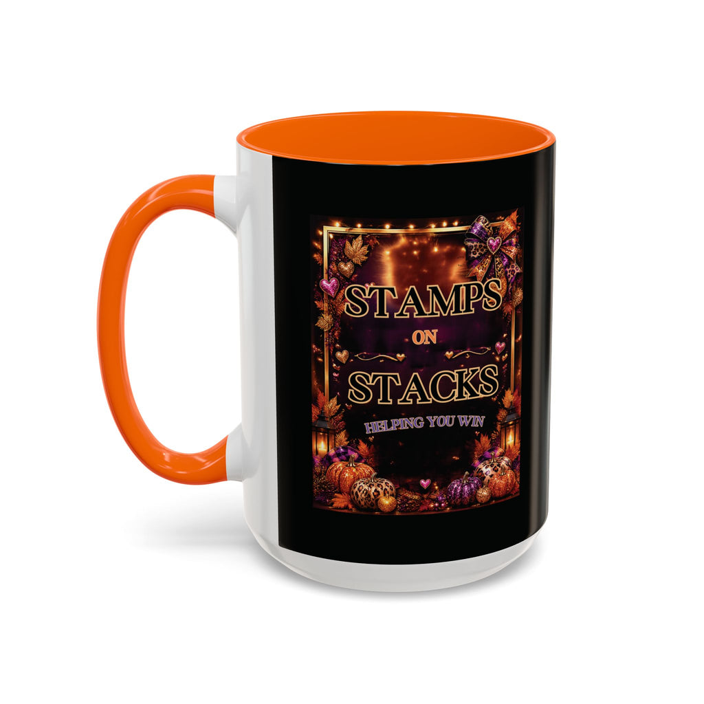 Stamps on Stacks Accent Coffee Mug — Autumn Pumpkin & Leaves Fall Coffee Cup (11/15oz)