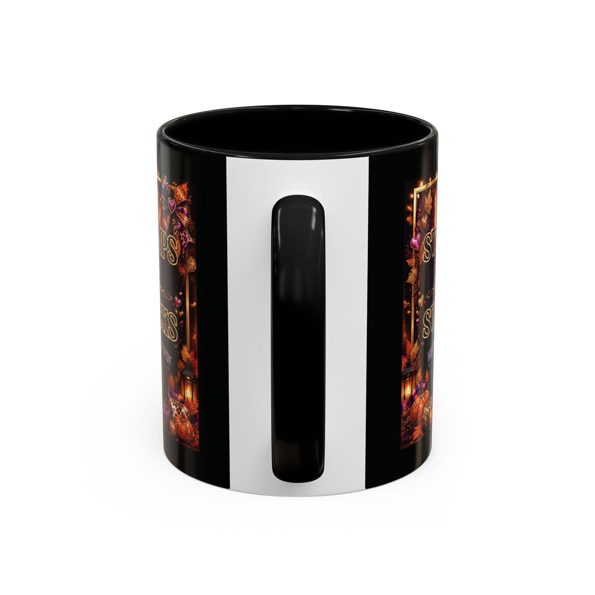 Stamps on Stacks Accent Coffee Mug — Autumn Pumpkin & Leaves Fall Coffee Cup (11/15oz)