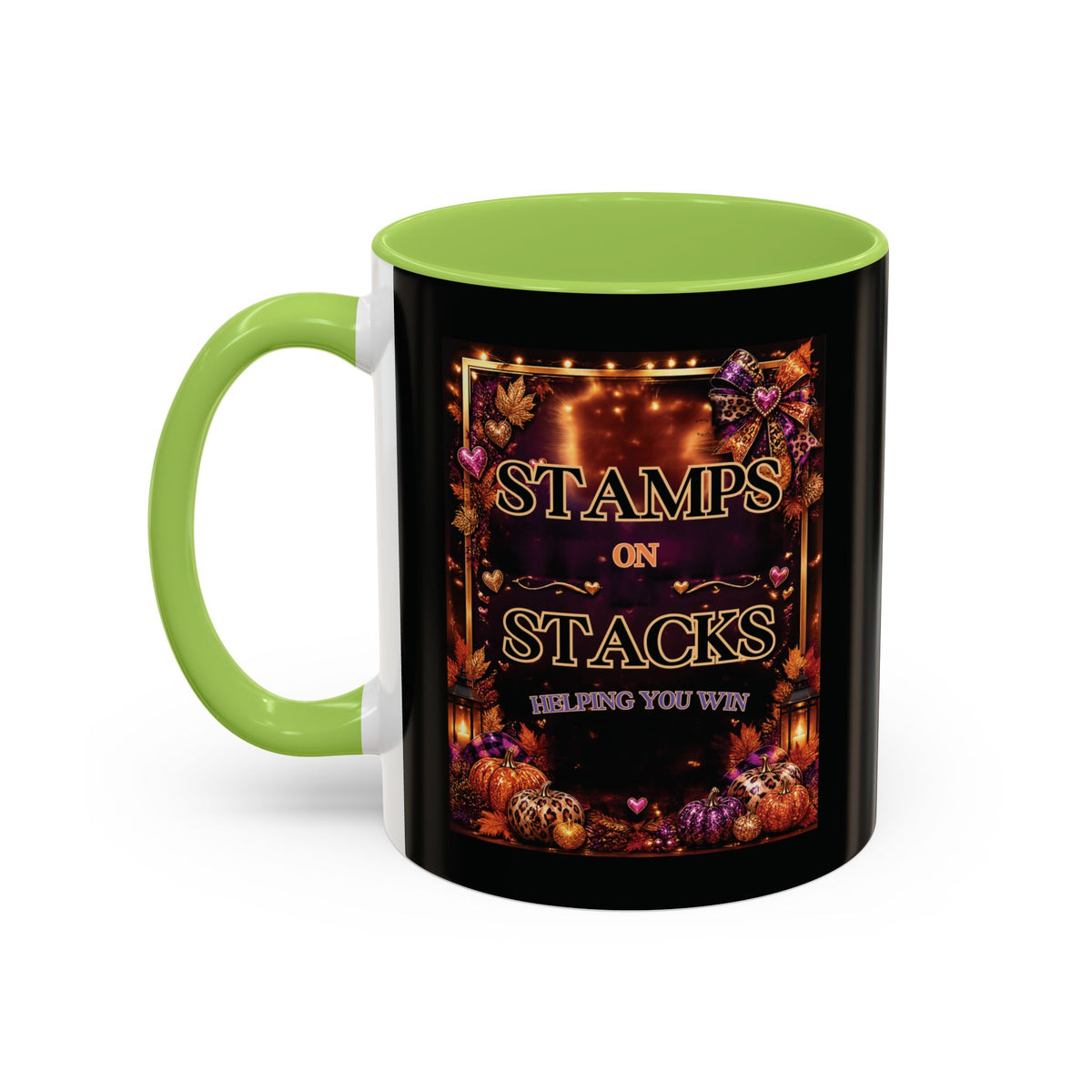 Stamps on Stacks Accent Coffee Mug — Autumn Pumpkin & Leaves Fall Coffee Cup (11/15oz)