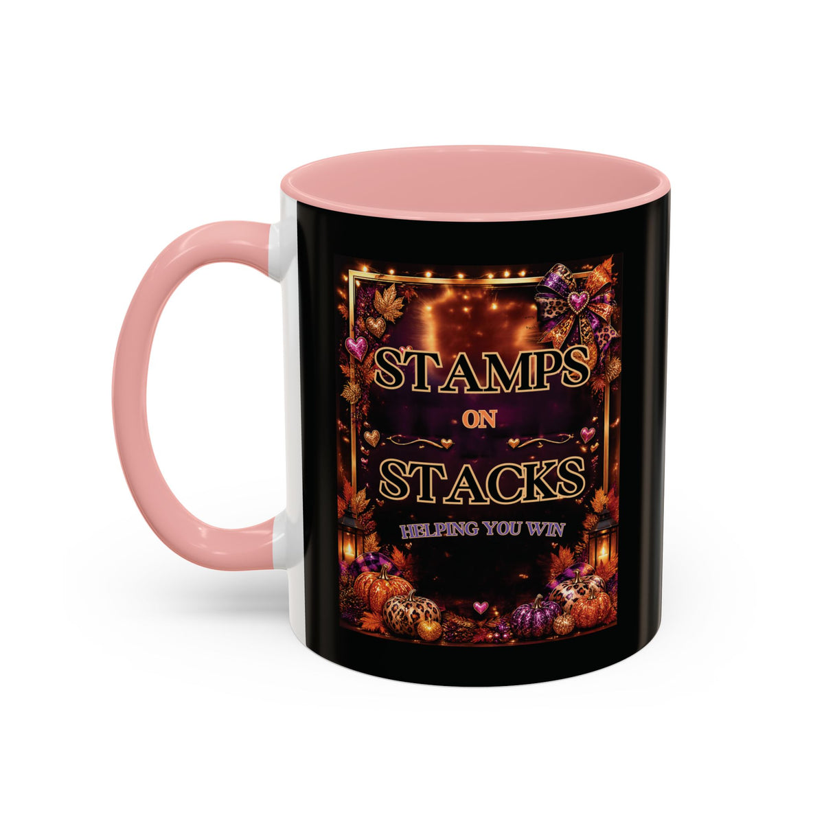 Stamps on Stacks Accent Coffee Mug — Autumn Pumpkin & Leaves Fall Coffee Cup (11/15oz)