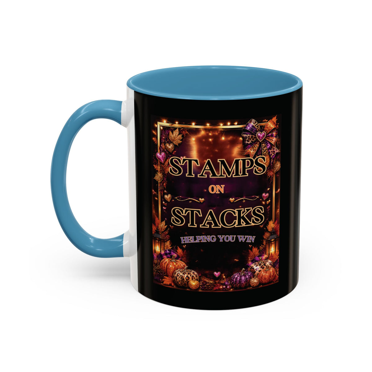 Stamps on Stacks Accent Coffee Mug — Autumn Pumpkin & Leaves Fall Coffee Cup (11/15oz)