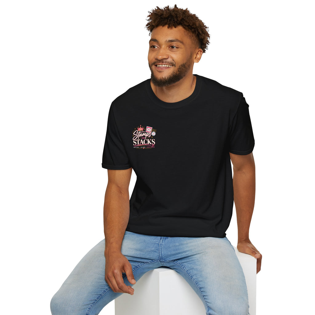 Stamps on Stacks Graphic Tee – Chest Logo & Bold Back Design
